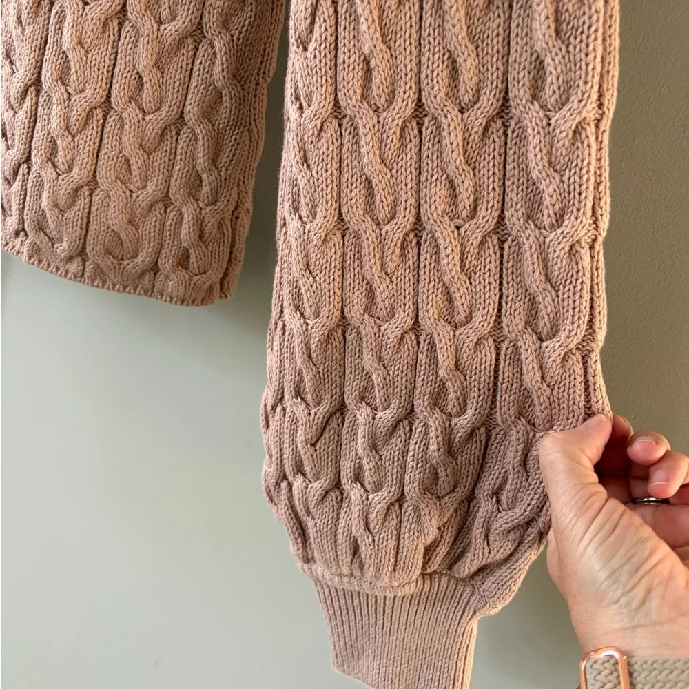 J.Crew Women’s Cropped Cable Knit balloon sleeve Sweater Dusty Pink size XS